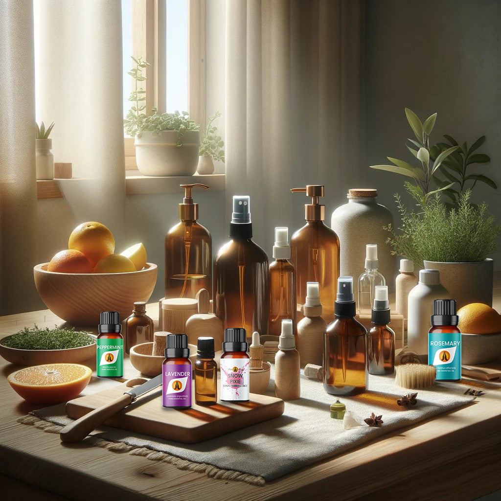 table with DIY spray tools from aroma energy