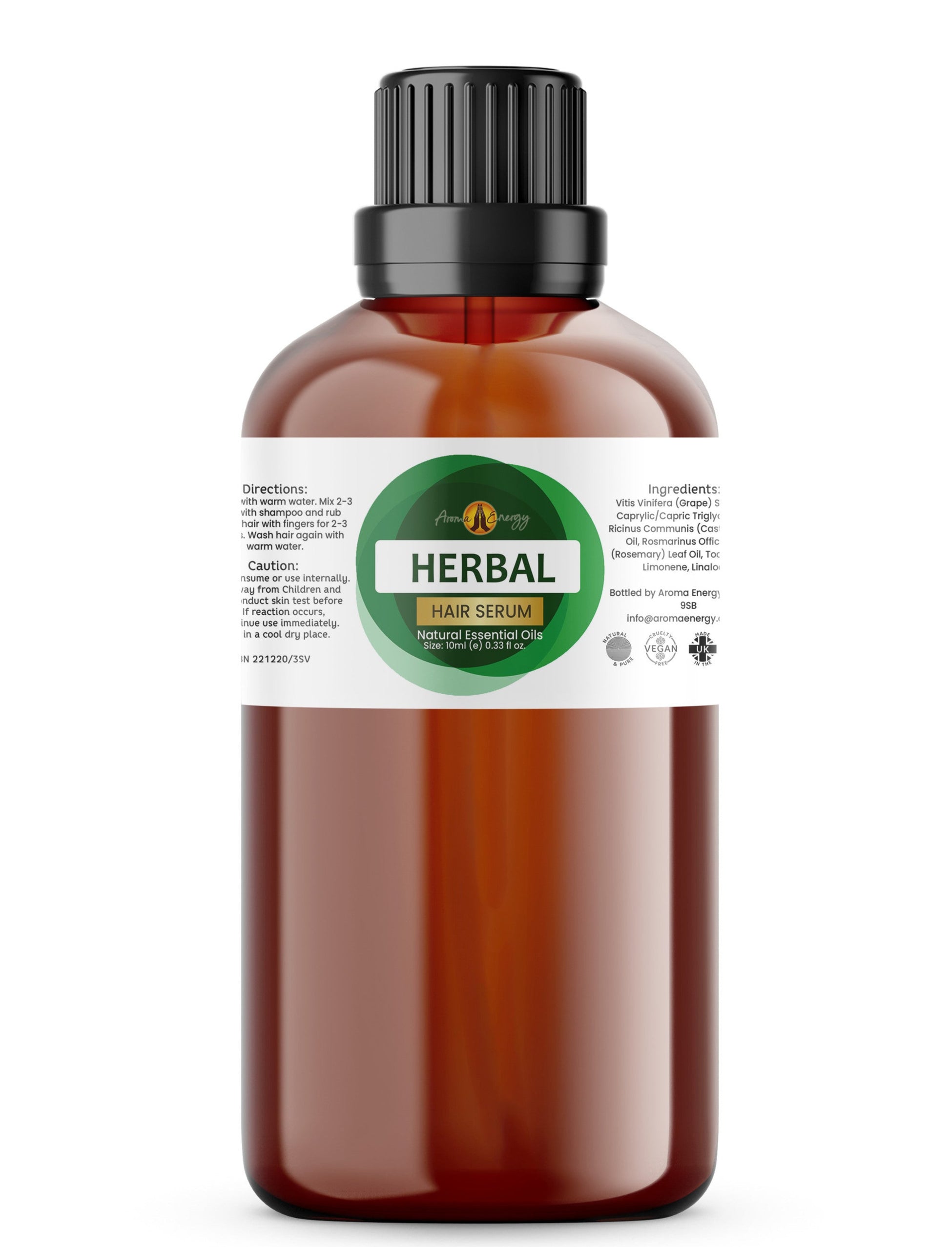 Essential Oil Hair Serum - Herbal - Contains Rosemary, Castor and Vitamin E Oils - Aroma Energy