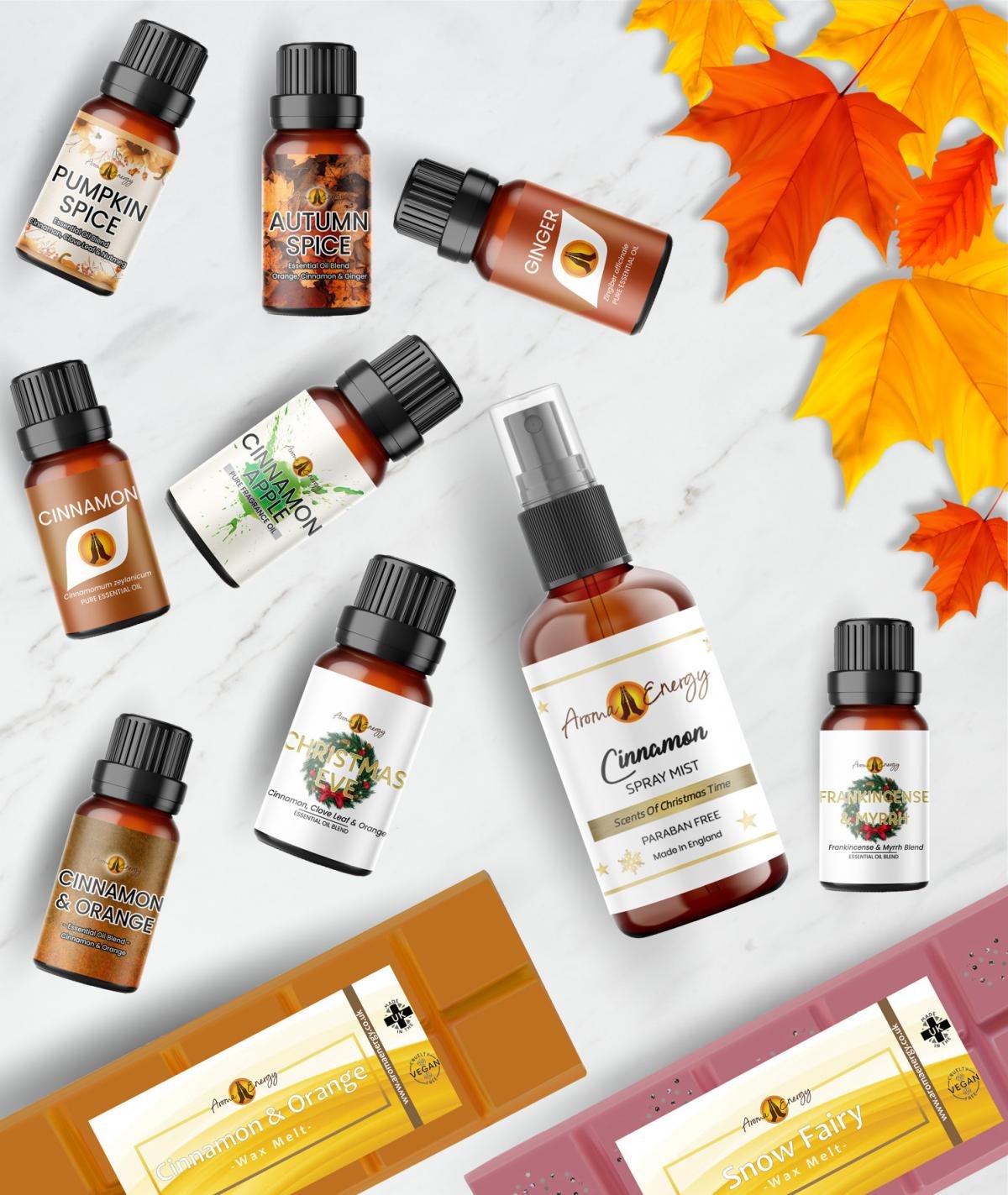 autumn essential and fragrance oils, wax melts and sprays