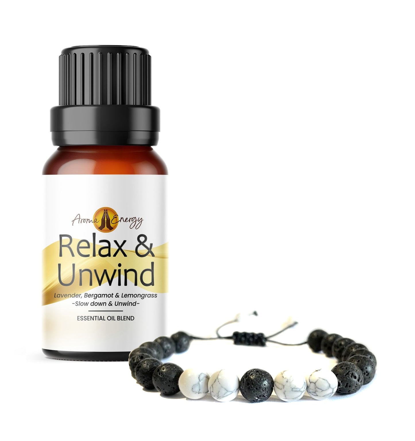 Lava Stone Diffuser Bracelet - Relax & Unwind Essential Oil Set - Aroma Energy