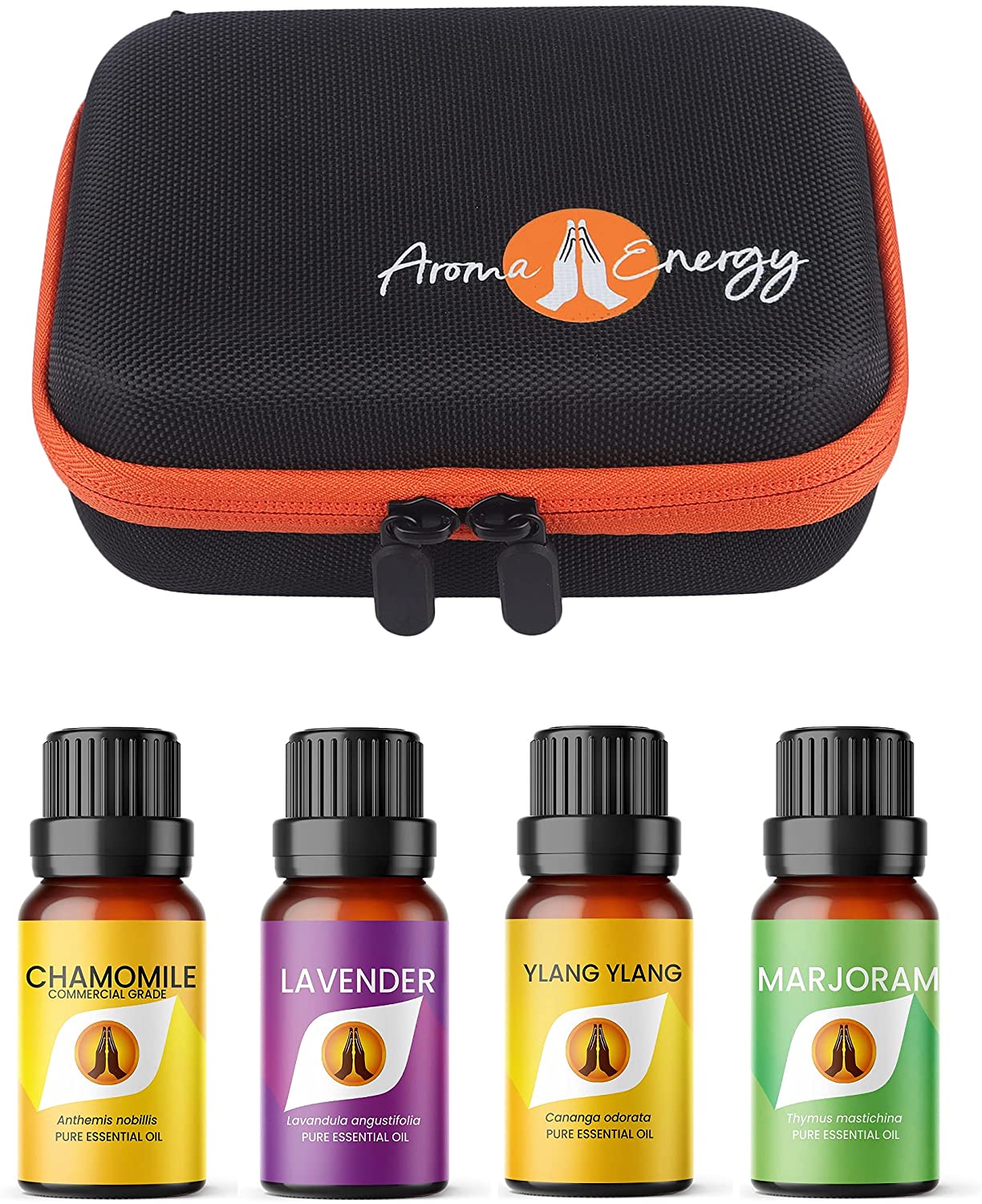 Essential Oil Gift Set Travel Case with pack of 4 x 10ml Sleep Essential Oils - Chamomile, Lavender, Ylang Ylang, Marjoram - Aroma Energy