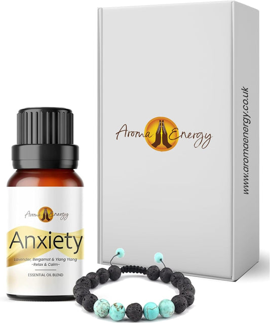 Anxiety Bracelet Gift Box Set - Anxiety Essential Oil Set - Aroma Energy