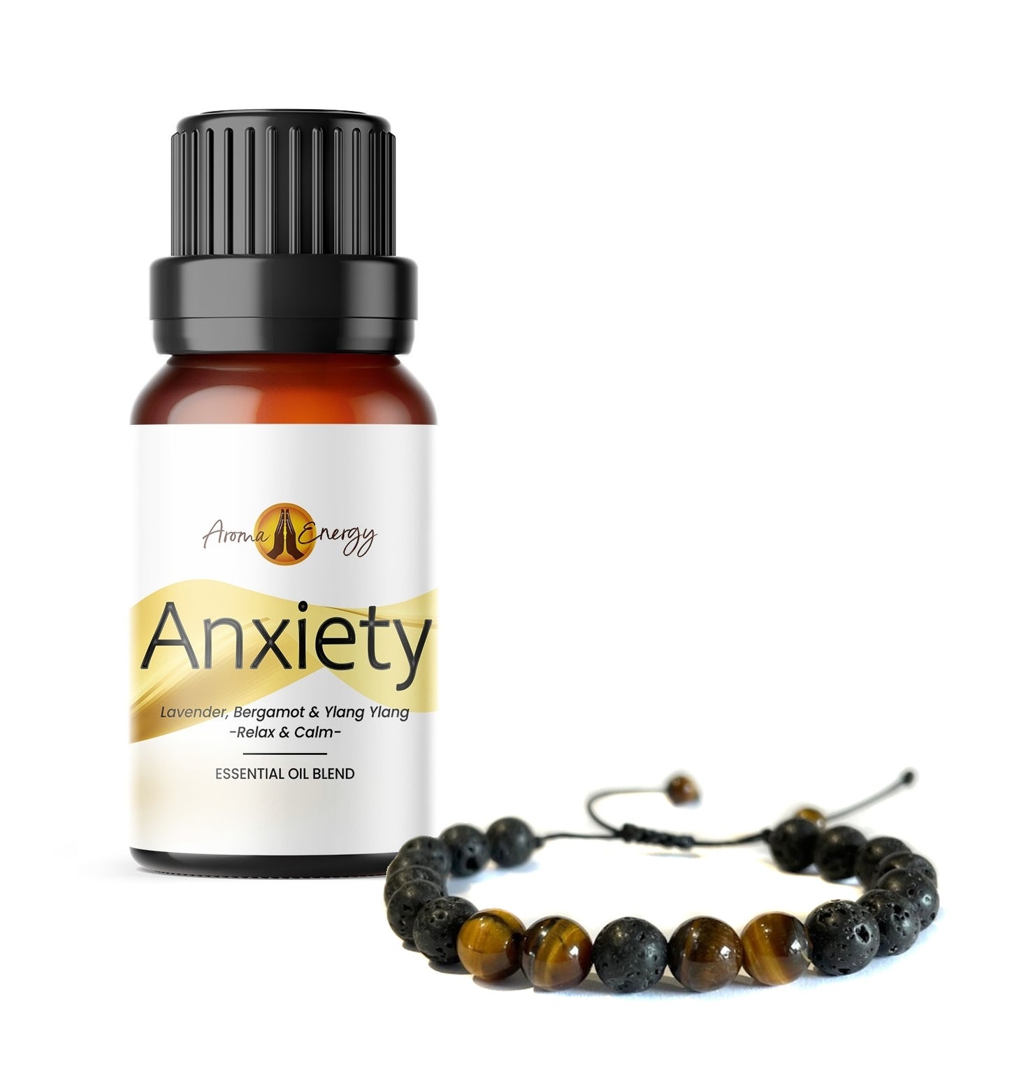 Lava Stone Diffuser Bracelet - Anxiety Essential Oil Set - Aroma Energy