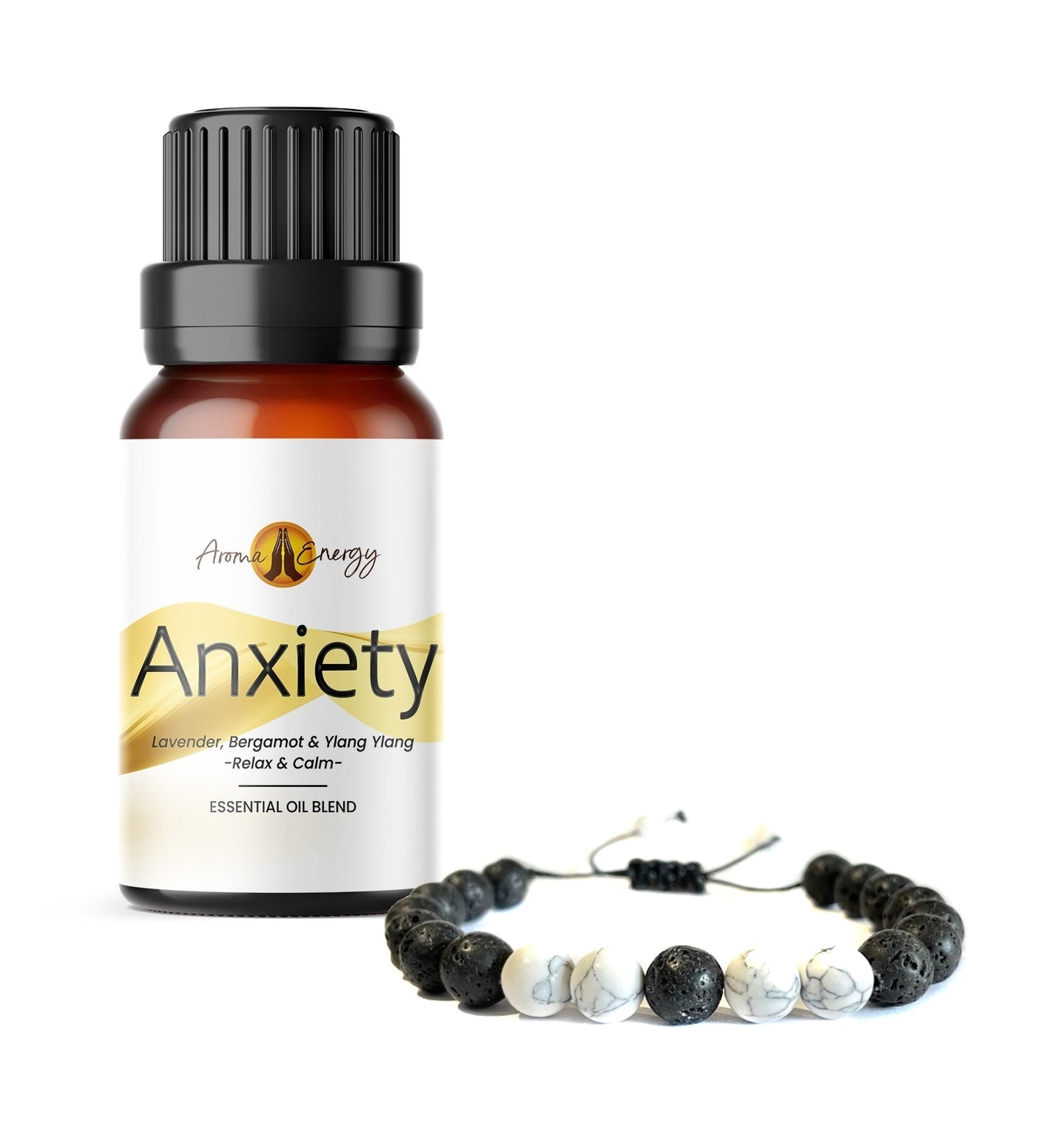 Lava Stone Diffuser Bracelet - Anxiety Essential Oil Set - Aroma Energy