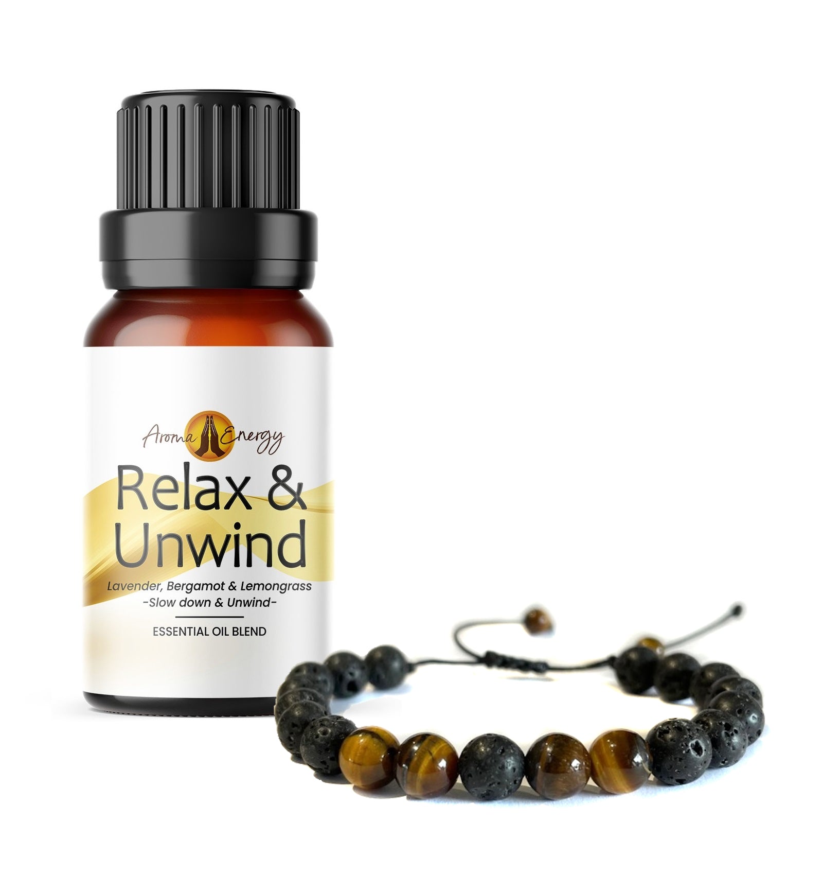 Lava Stone Diffuser Bracelet - Relax & Unwind Essential Oil Set - Aroma Energy
