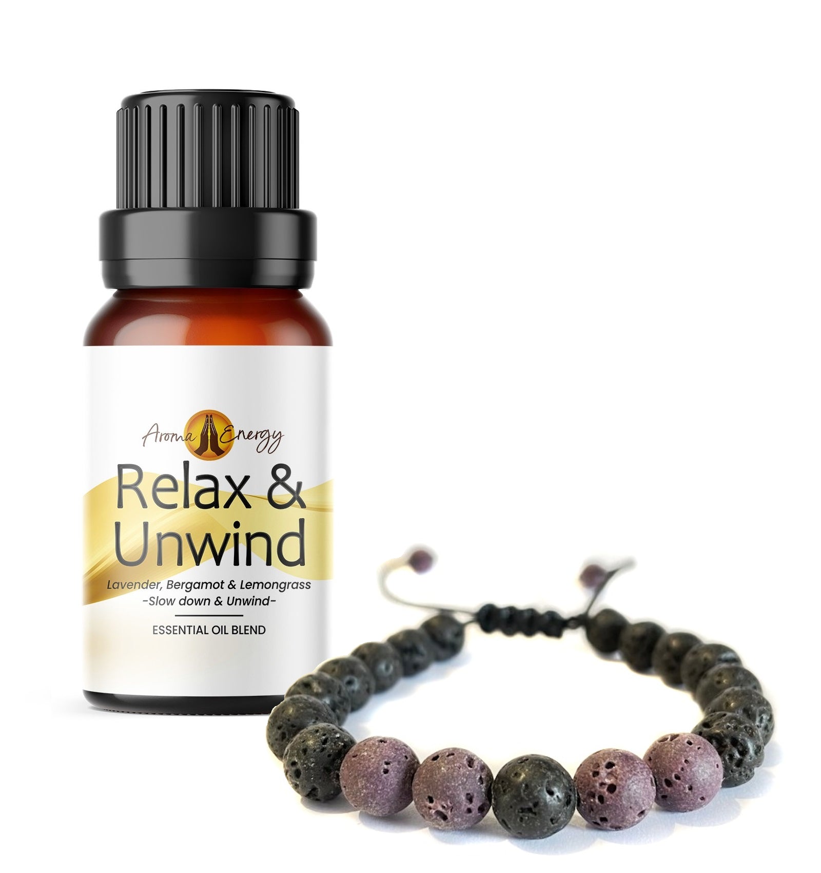 Lava Stone Diffuser Bracelet - Relax & Unwind Essential Oil Set - Aroma Energy